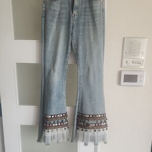 Embellished Light Blue Flared Jeans